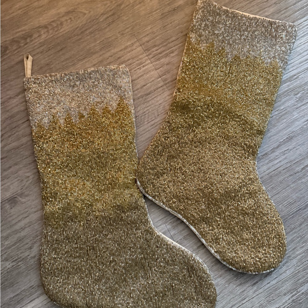 Pair of Sparkling Beaded Pier 1 Imports Christmas Stockings